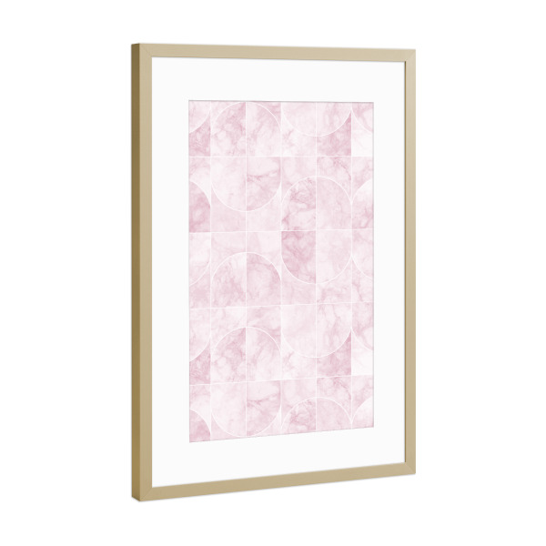 Poster mit Rahmen Gold "Marmorierte Geo-Fliesen rosa" artboxONE - Geometrie,Marmor