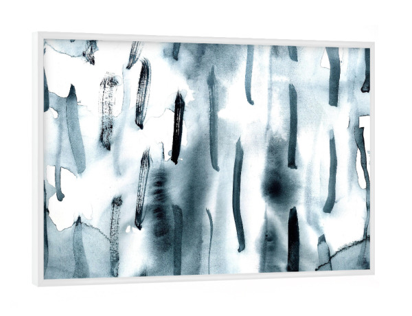 Poster mit weißem Rahmen "Blaue Streifen" artboxONE - Abstrakt - Abstrakt,Malerei,Aquarell,Rosa,Blau,Streifen