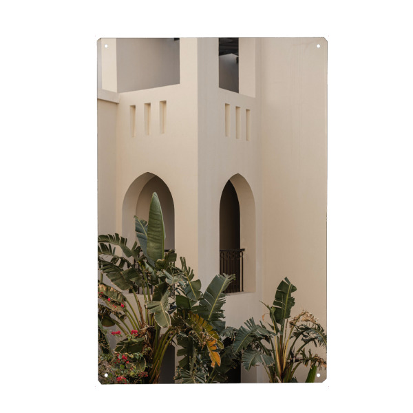 Metall Poster "Architecture and palm trees" artboxONE - Natur,Reise,Floral,Architektur