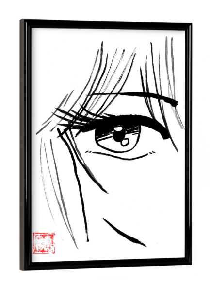 Poster mit schwarzem Rahmen "Manga-Augenmädchen" artboxONE - Schwarzweiß,Reise / Asien - Manga,Auge,Sumie,Japan,80er jahre,Mädchen