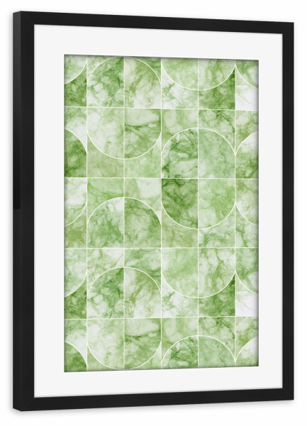 Poster mit Rahmen schwarz "Marmorierte Geo-Fliesen grünlich" artboxONE - Geometrie,Marmor