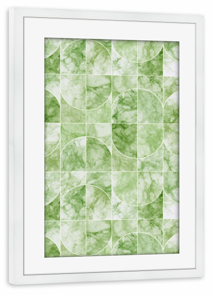Poster mit Rahmen weiß "Marmorierte Geo-Fliesen grünlich" artboxONE - Geometrie,Marmor