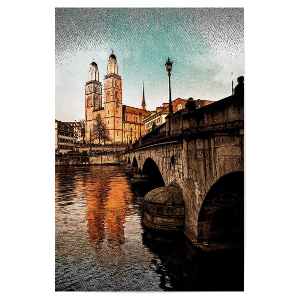 Poster "Zürich Münsterbrücke" artboxONE - Architektur,Städte / Zürich - Zürich,Zurich,Zueri,Zürich münsterbrücke,Zürich limmat,Züri,Limmatquai
