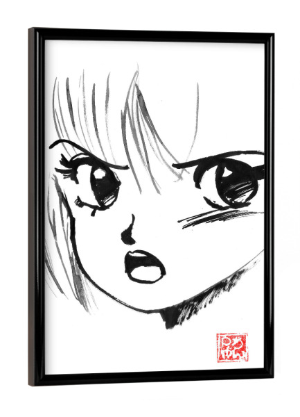 Poster mit schwarzem Rahmen "80er-Jahre-Manga-Gesicht" artboxONE - Schwarzweiß,Reise / Asien - Manga,Gesicht,Auge,Shonen,Sumie,Mädchen