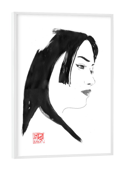 Poster mit weißem Rahmen "Arbeitende Frau" artboxONE - Schwarzweiß,Reise / Asien - Frau,Sumie,Japan,Geisha