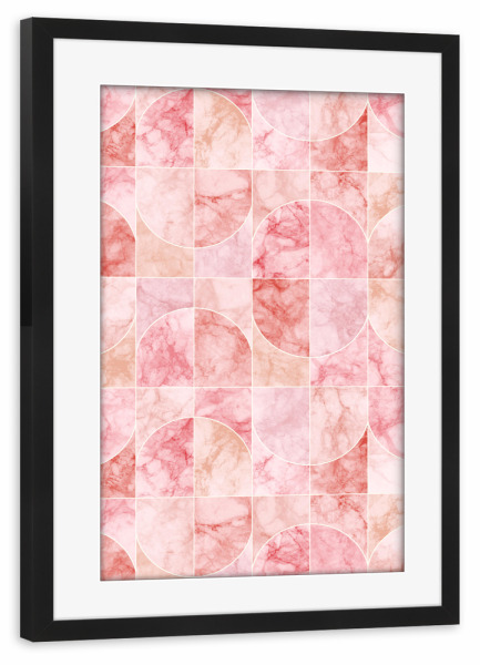 Poster mit Rahmen schwarz "Marmorierte Geofliesen rötlich" artboxONE - Geometrie,Marmor