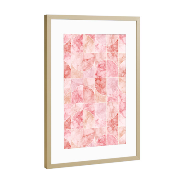 Poster mit Rahmen Gold "Marmorierte Geofliesen rötlich" artboxONE - Geometrie,Marmor
