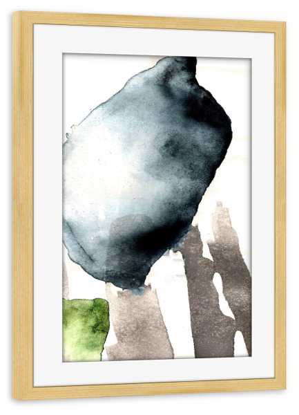 Poster mit Rahmen kiefer "Zippo" artboxONE - Abstrakt - Aquarell,Tinte,Abstrakt,Malerei,Blau