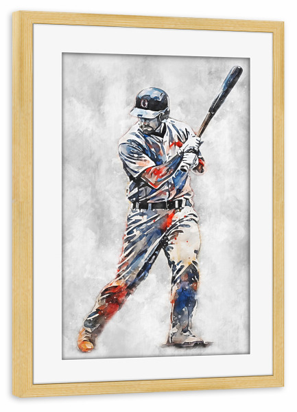 Poster mit Rahmen kiefer "Baseball Color Grey A (matart)" artboxONE - Sport - Baseball,Mlb,Major league baseball,Ball,Mannschaft,Sport,Bunt,Aquarell