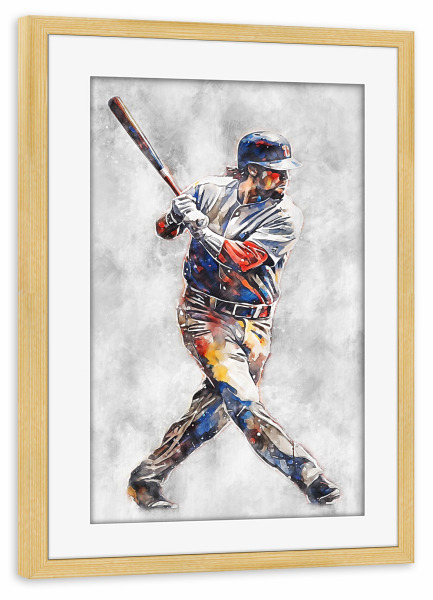 Poster mit Rahmen kiefer "Baseball Color Grey B (matart)" artboxONE - Sport - Baseball,Mlb,Major league baseball,Ball,Mannschaft,Sport,Bunt,Aquarell
