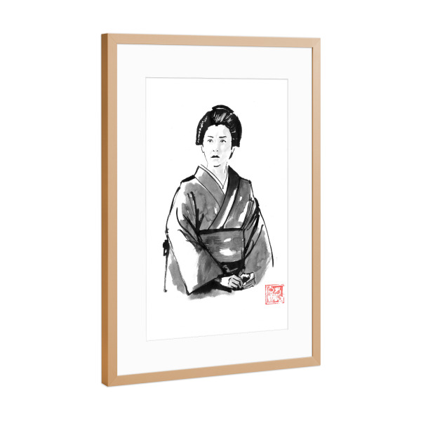 Poster mit Rahmen Kupfer "Geisha-Gespräch" artboxONE - Schwarzweiß,Reise / Asien - Sumie,Japan,Geisha,Kimono