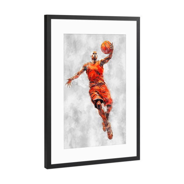 Poster mit Rahmen Schwarz (Metallic) "Basketball Color Grey C (matart)" artboxONE - Sport