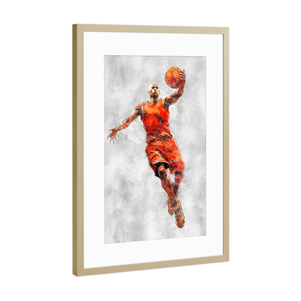 Poster mit Rahmen Gold "Basketball Color Grey C (matart)" artboxONE - Sport