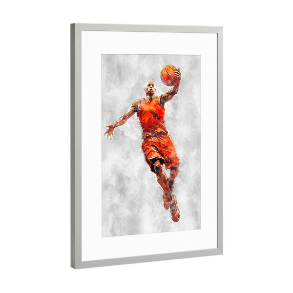 Poster mit Rahmen Silber "Basketball Color Grey C (matart)" artboxONE - Sport