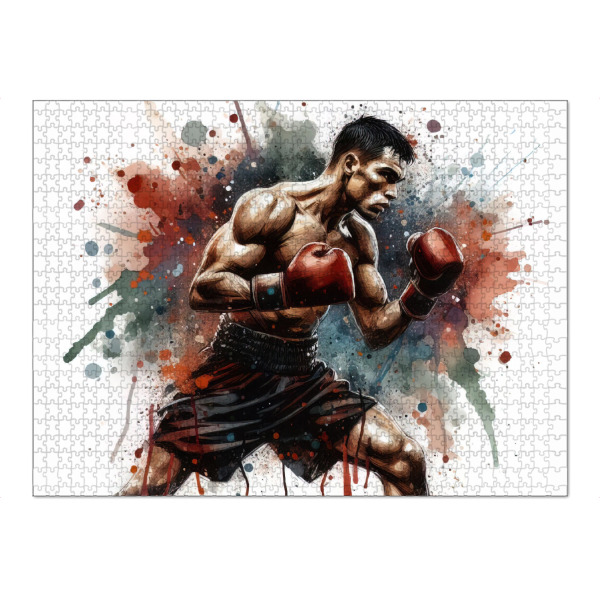 Puzzle Ravensburger "Boxer in Aquarell AF" artboxONE - Sport - Sport,Sportler,Aquarell,Aktion,Kampfkunst,Boxen,Boxer,Bunt,Kampf - Bild sport