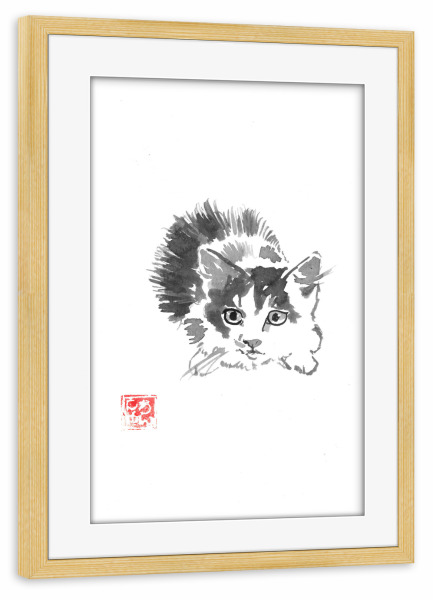 Poster mit Rahmen kiefer "Kleiner Fellball" artboxONE - Tiere - Sumie,Japan,Katze