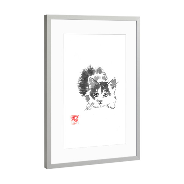 Poster mit Rahmen Silber "Kleiner Fellball" artboxONE - Tiere - Sumie,Japan,Katze