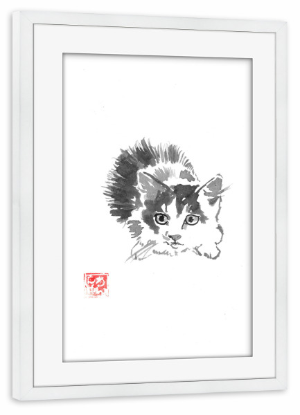 Poster mit Rahmen weiß "Kleiner Fellball" artboxONE - Tiere - Sumie,Japan,Katze