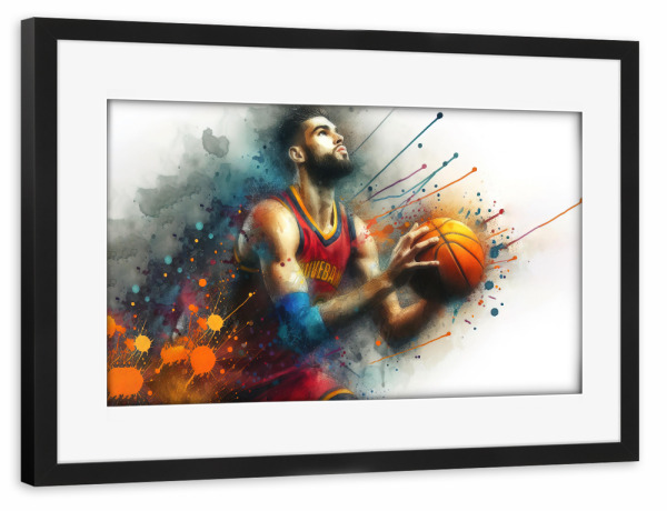 Poster mit Rahmen schwarz "Aquarell-Basketballspieler AB" artboxONE - Sport