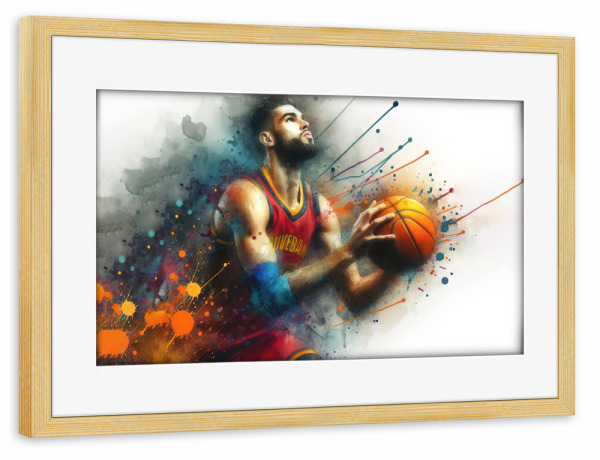 Poster mit Rahmen kiefer "Aquarell-Basketballspieler AB" artboxONE - Sport
