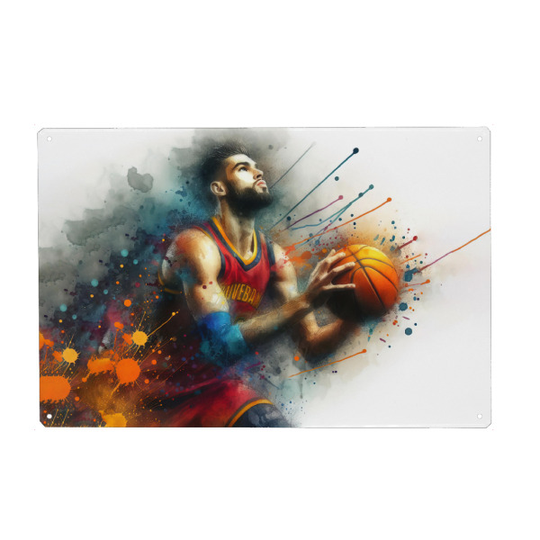 Metall Poster "Aquarell-Basketballspieler AB" artboxONE - Sport