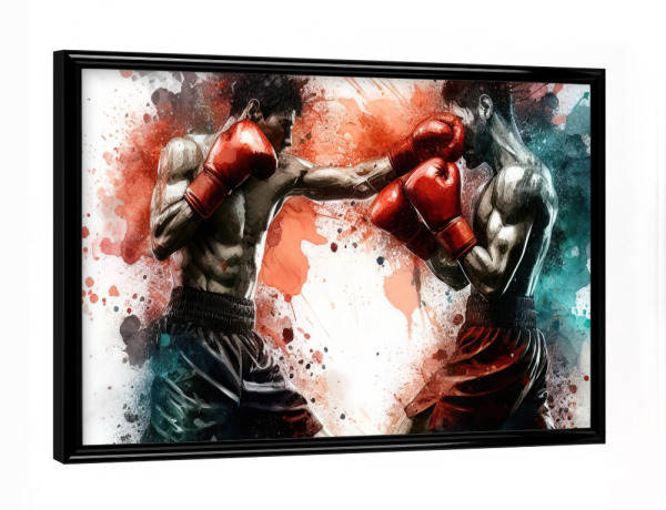 Poster mit schwarzem Rahmen "Boxer in Aquarell AB" artboxONE - Sport - Bunt,Sport,Sportler,Aquarell,Aktion,Kampfkunst,Boxen,Boxer