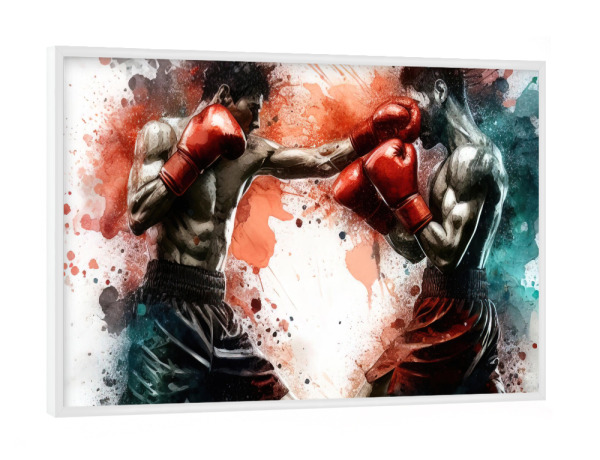 Poster mit weißem Rahmen "Boxer in Aquarell AB" artboxONE - Sport - Bunt,Sport,Sportler,Aquarell,Aktion,Kampfkunst,Boxen,Boxer