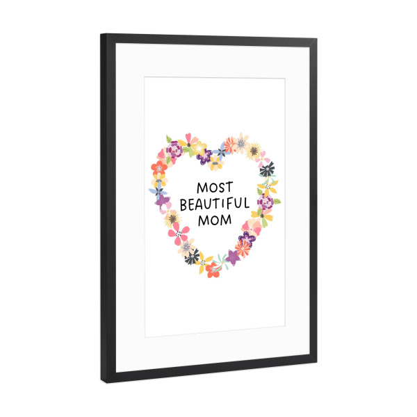 Poster mit Rahmen Schwarz (Metallic) "Allerschönste Mama Blumenherz" artboxONE - Floral,Liebe,Für Mama