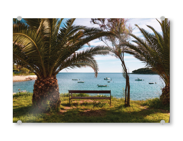 Acrylglasbild "Of Palms And Ocean - Croatia" artboxONE - Natur,Reise,Reise / Strand und Meer