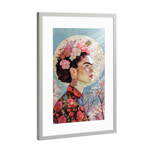 Poster mit Rahmen Silber "Kahlo's Blumenliebe" artboxONE - Floral,Menschen,Fashion