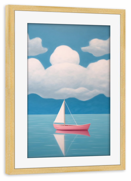 Poster mit Rahmen kiefer "Rosa Segelboot" artboxONE - Natur,Reise / Strand und Meer