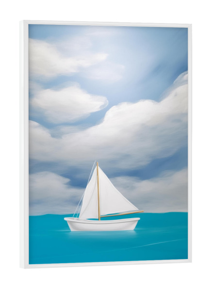 Poster mit weißem Rahmen "Weißes Segelboot" artboxONE - Natur,Reise / Strand und Meer