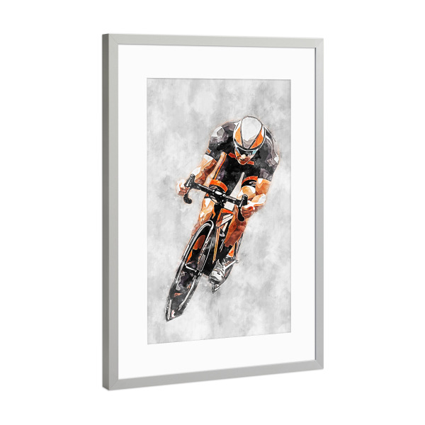 Poster mit Rahmen Silber "Cycling Color Grey C (matart)" artboxONE - Sport