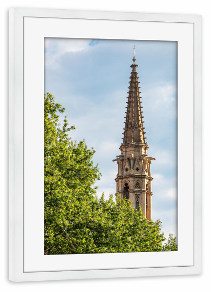 Poster mit Rahmen weiß "Turm und Bäume" artboxONE - Natur,Reise,Architektur,Reise / Länder,Städte / Barcelona