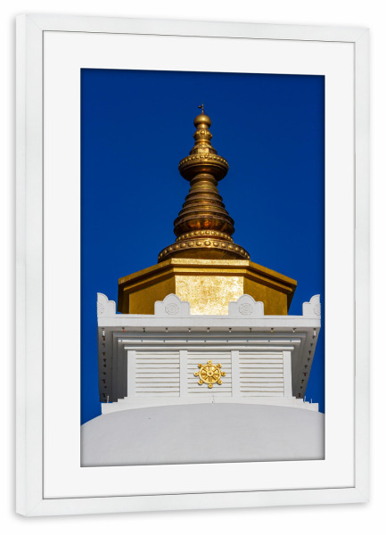 Poster mit Rahmen weiß "Pokhara Welt Friedens Pagode" artboxONE - Architektur,Reise / Asien