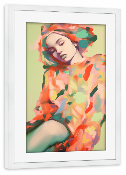 Poster mit Rahmen weiß "Confetti Woman" artboxONE - Abstrakt,Menschen,Fashion