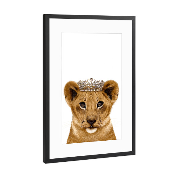 Poster mit Rahmen Schwarz (Metallic) "Löwenprinzessin" artboxONE - Natur,Für Kinder,Tiere,Fashion,Für Mama