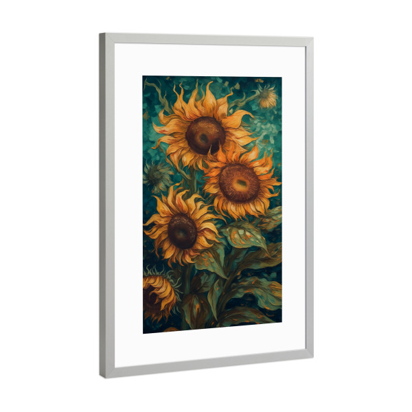 Poster mit Rahmen Silber "Blühende Sonnenblumen" artboxONE - Natur,Floral,Abstrakt