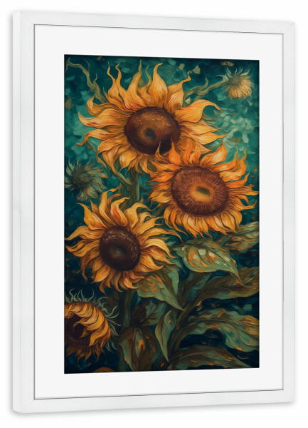 Poster mit Rahmen weiß "Blühende Sonnenblumen" artboxONE - Natur,Floral,Abstrakt