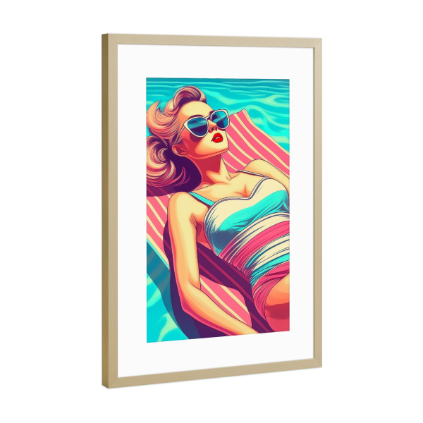 Poster mit Rahmen Gold "Retro Pool Glam Girl" artboxONE - Reise,Menschen,Reise / Strand und Meer