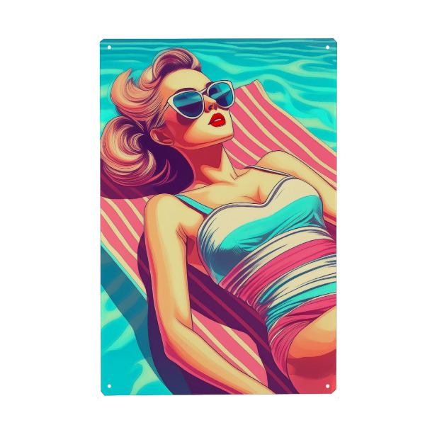 Metall Poster "Retro Pool Glam Girl" artboxONE - Reise,Menschen,Reise / Strand und Meer