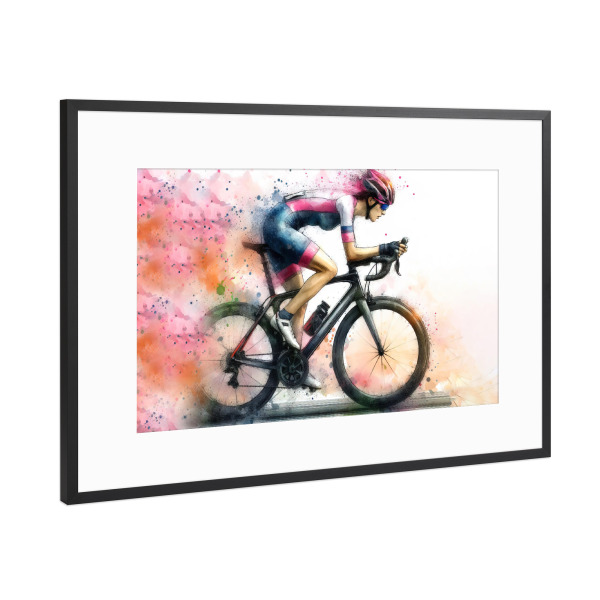 Poster mit Rahmen Schwarz (Metallic) "Radfahrer-Läufer" artboxONE - Sport,Sport / Motivation