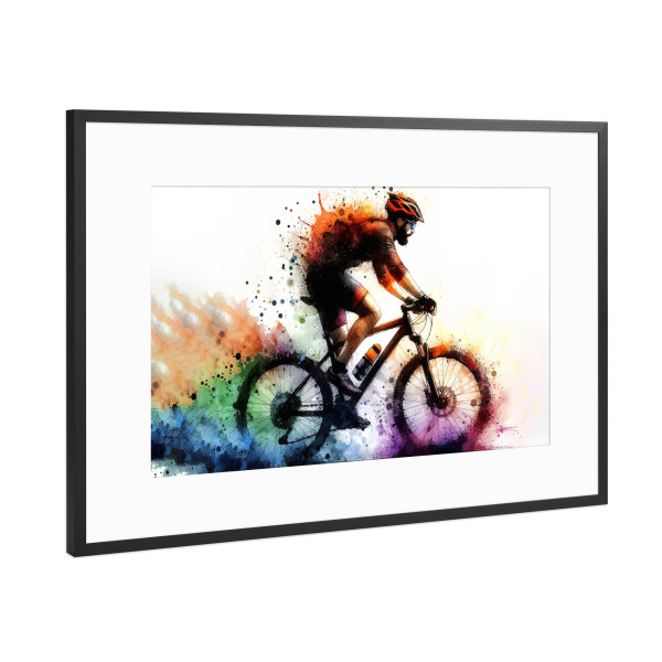 Poster mit Rahmen Schwarz (Metallic) "Radfahrer Läufer E" artboxONE - Sport,Sport / Motivation
