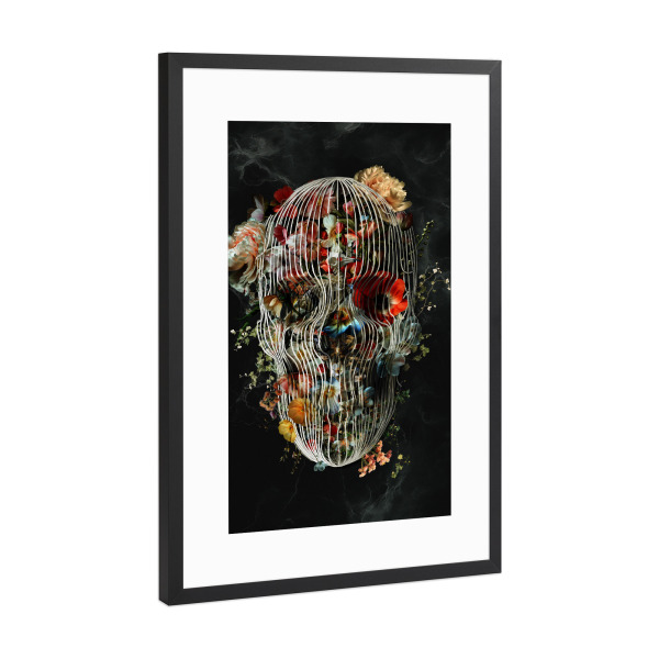 Poster mit Rahmen Schwarz (Metallic) "Käfigschädel" artboxONE - Natur,Floral,Halloween