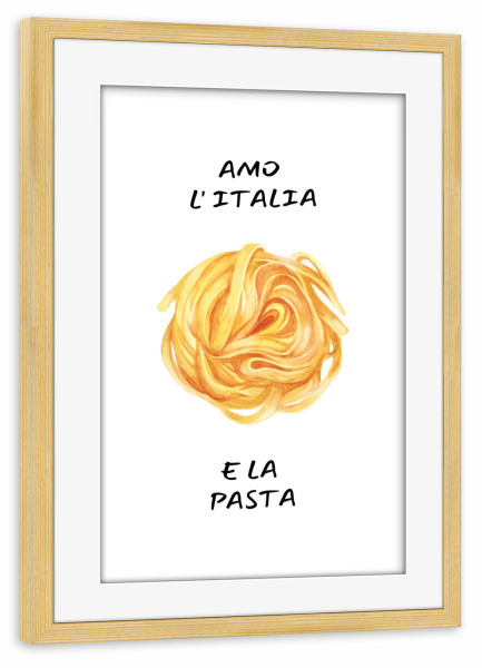 Poster mit Rahmen kiefer "Amo L ́talia et la pasta" artboxONE - Typografie,Essen & Trinken,Reise / Länder