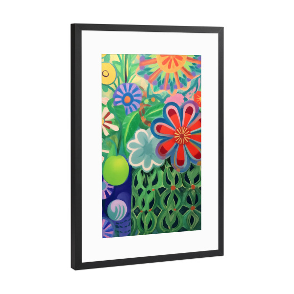 Poster mit Rahmen Schwarz (Metallic) "Bunter Blütenrausch" artboxONE - Natur,Floral,Abstrakt