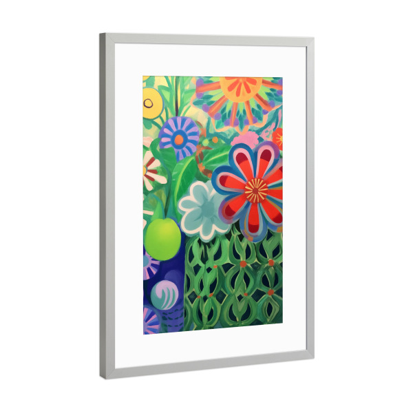 Poster mit Rahmen Silber "Bunter Blütenrausch" artboxONE - Natur,Floral,Abstrakt