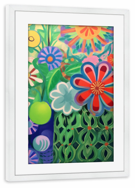 Poster mit Rahmen weiß "Bunter Blütenrausch" artboxONE - Natur,Floral,Abstrakt