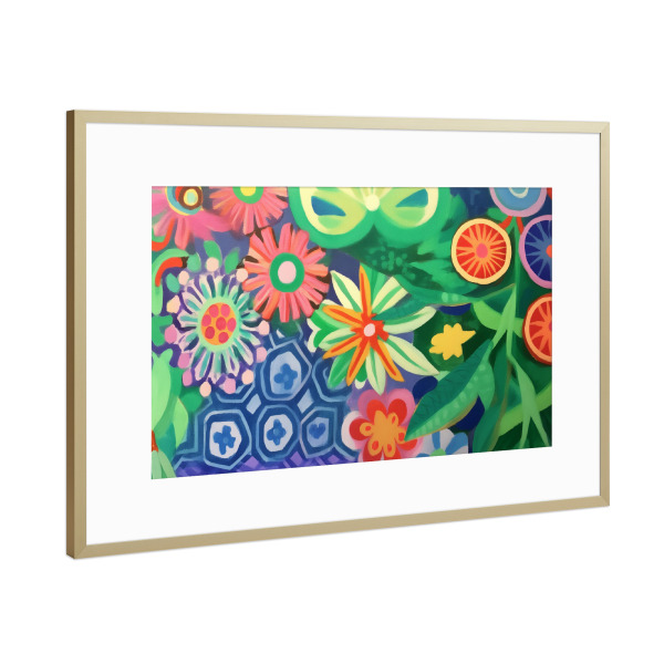 Poster mit Rahmen Gold "Tanzende Blütenfarben" artboxONE - Natur,Floral,Abstrakt