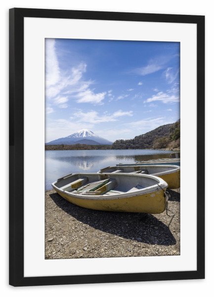 Poster mit Rahmen schwarz "Idylle am Shoji-See mit Fuji" artboxONE - Natur,Reise / Asien